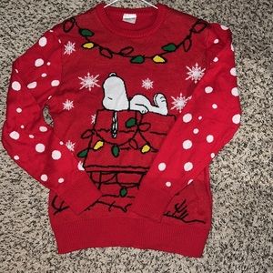 Peanuts Snoopy Christmas Sweater Red White Holiday Dog